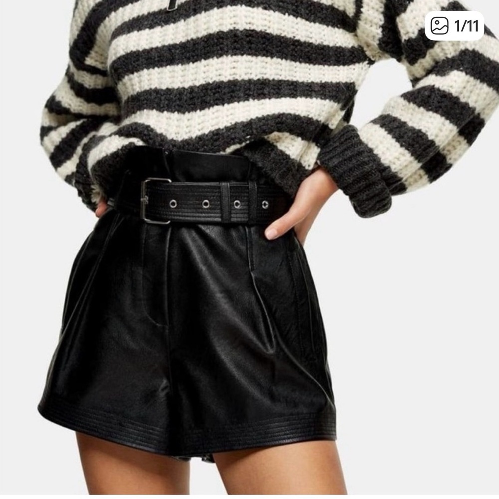 Faux Leather Belted Shorts